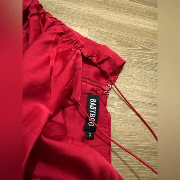 Baby Boo Red Ruched Satin Dress - Picture 8 of 8